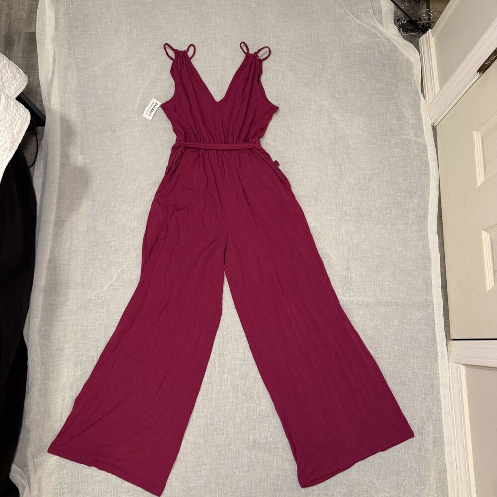 Magenta Wide Leg Jumpsuit Tie Waist V Neck Old Navy XS NWT